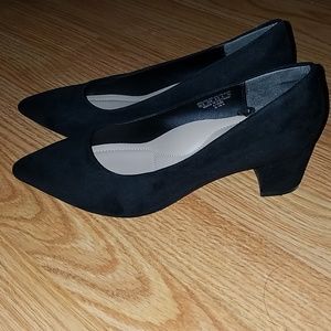 Black Suede Chunky Heeled Shoes
